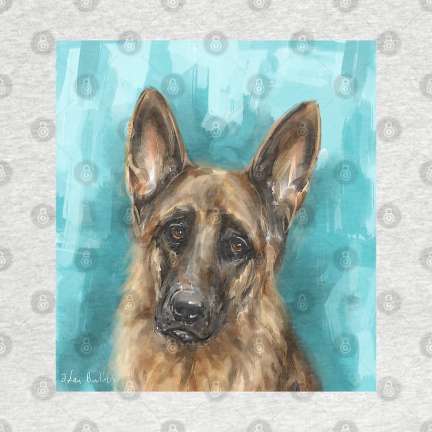 Painting of a German Shepherd on Bright Blue Background by ibadishi